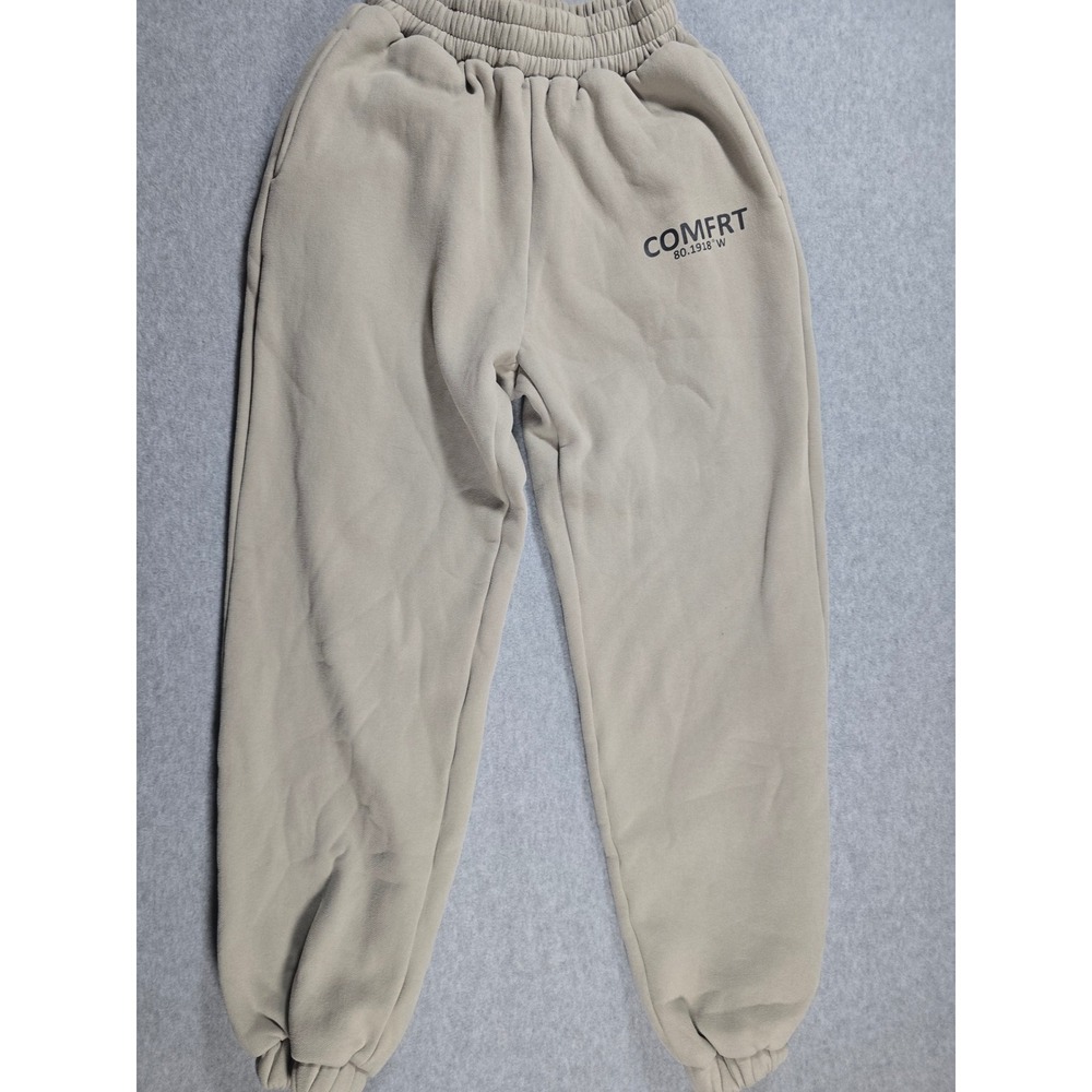 Comfrt Good Days Ahead Tan Beige Fleece Jogger Sweatpants Small